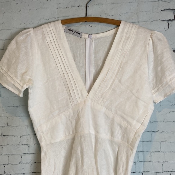 Pampelone Ella White 100% Linen Mini Dress Sz S Fit & Flare Beach Boho Vacation - Picture 5 of 16